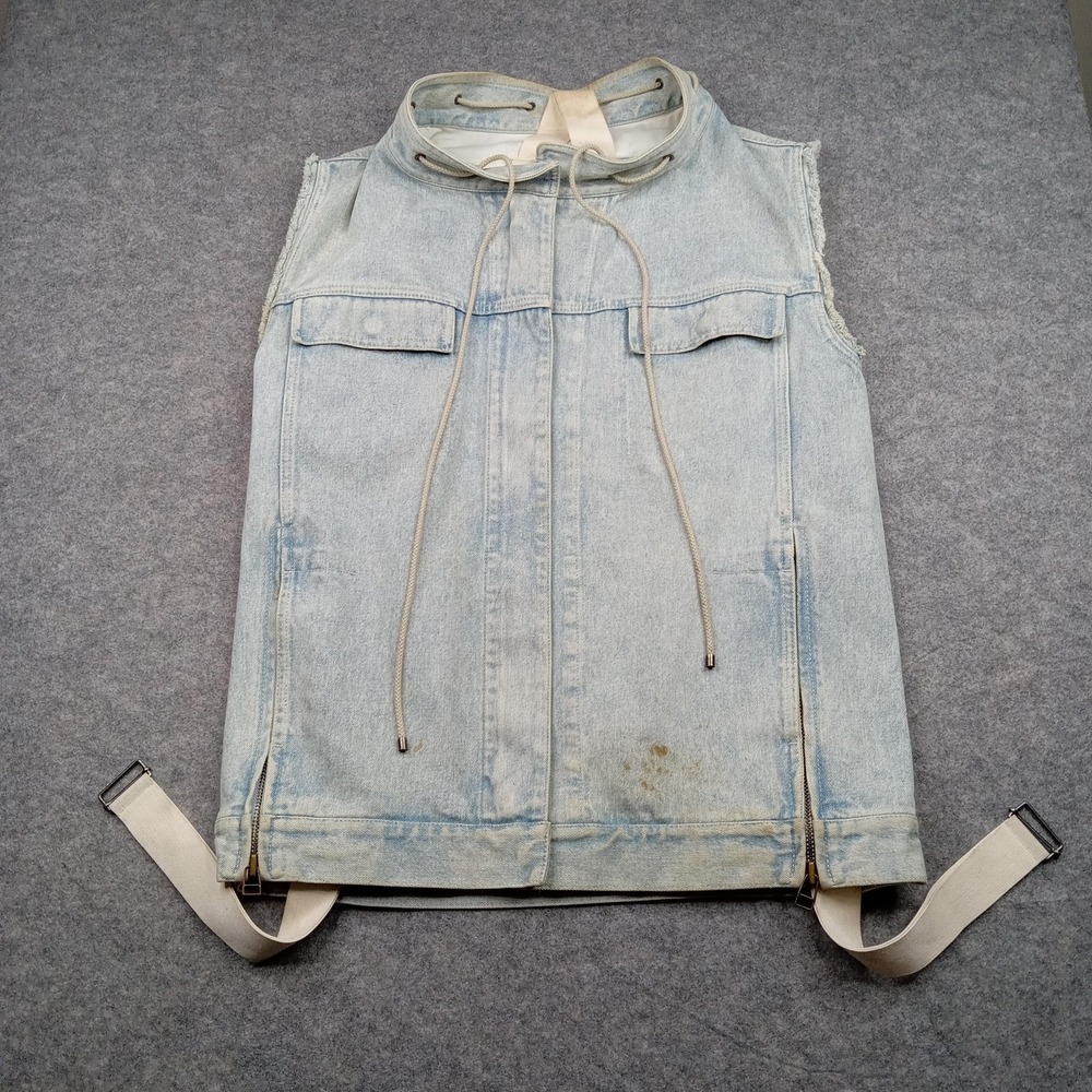 3.1 Phillip Lim Denim Vest Mens XS/S Light Wash Drawstring Side Zips Jacket Coat
